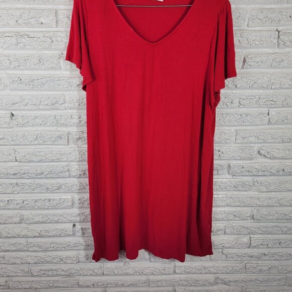 Green Envelope Womens Dress 2X Plus Mini Pullover Flutter Sleeve Red RED65E - Picture 5 of 12